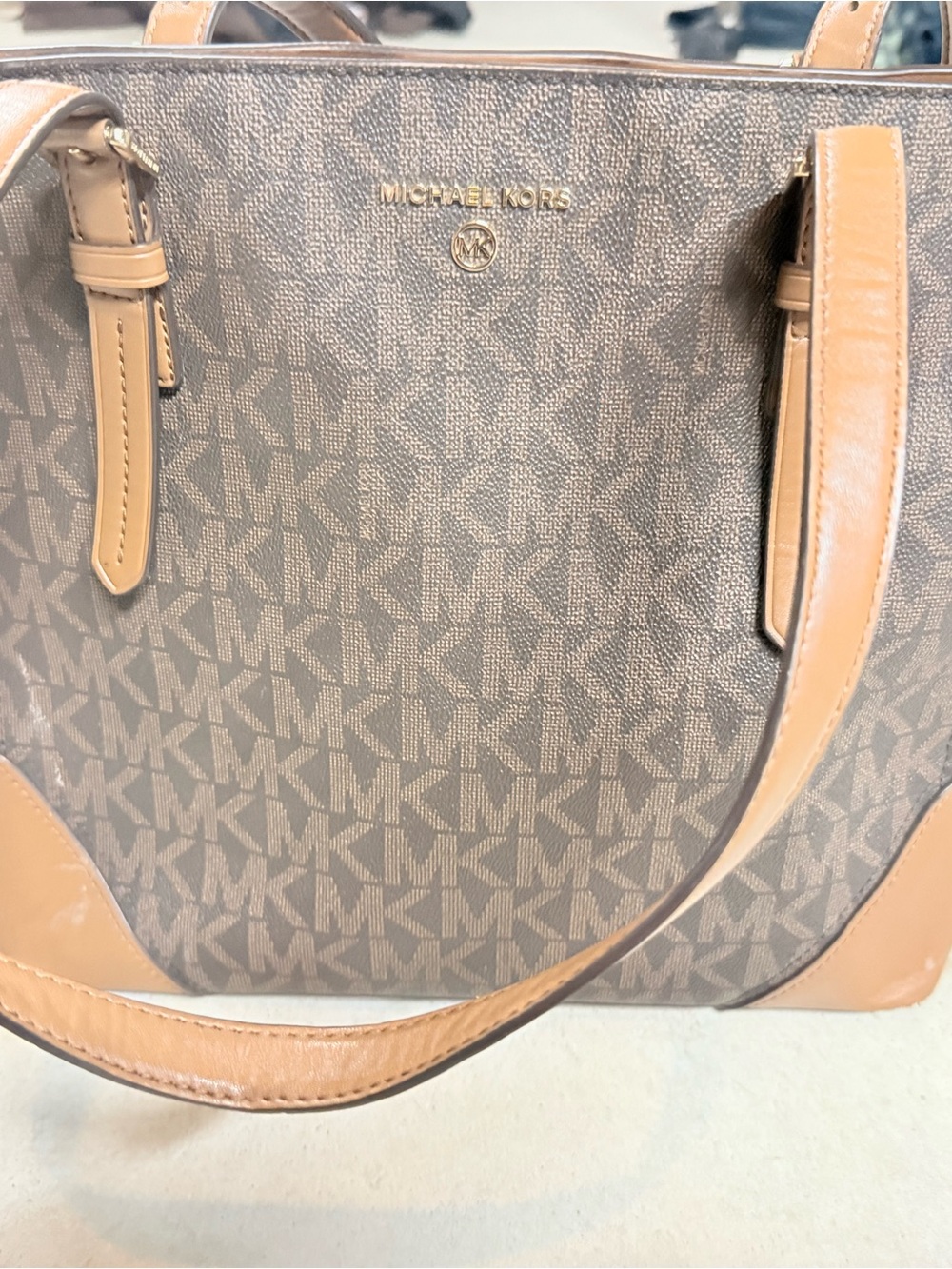 Michael Kors Tan and Brown Logo Tote Bag